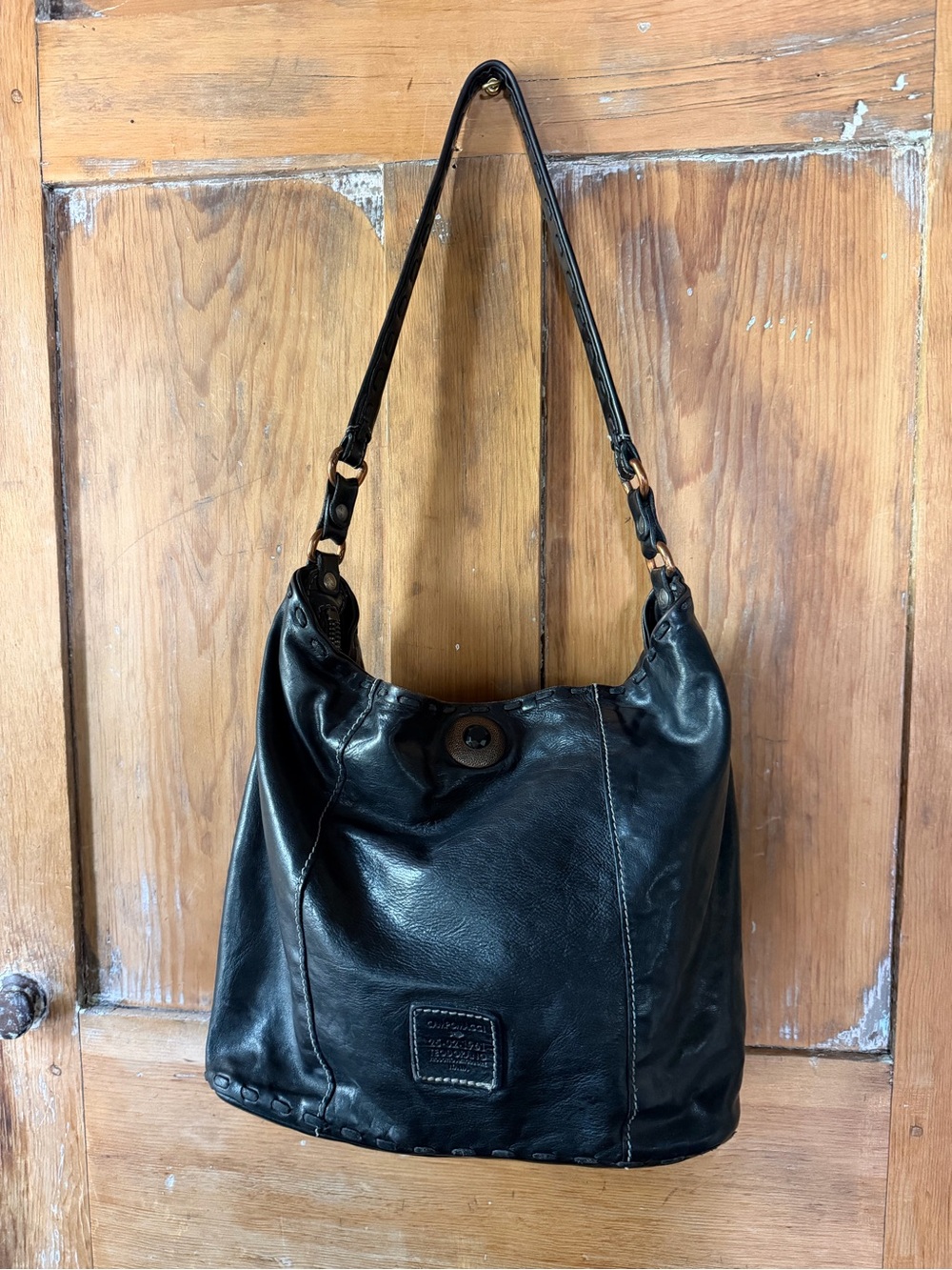 Campomaggi Black Leather Hobo Shoulder Bag